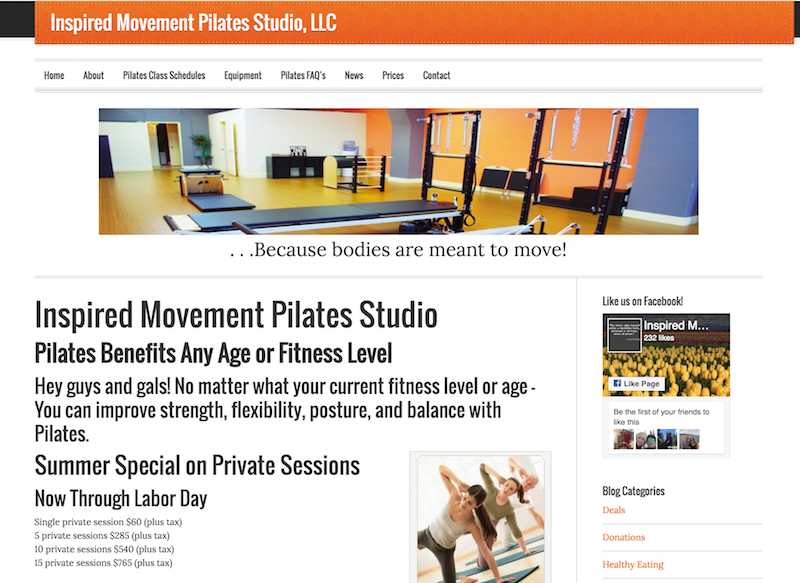 Inspired Movement Pilates Studio, LLC Website