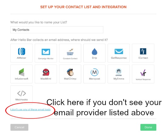 set up contact list and integration screenshot