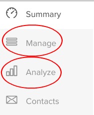 screenshot of manage and analyze