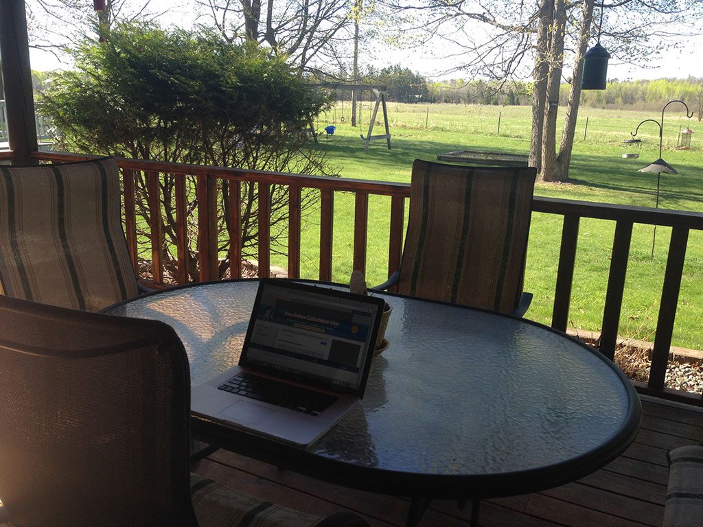 Dan's "weather permitting" outdoor office on his porch. 