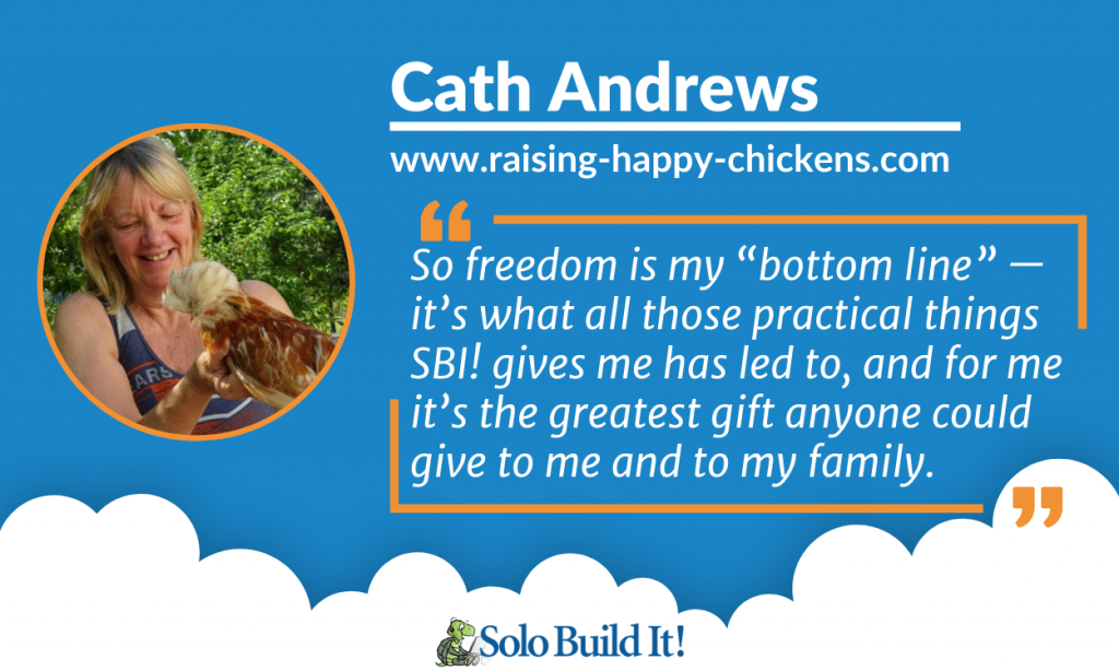 Freedom is my bottom line. Quote by online business owner Cath Andrews.