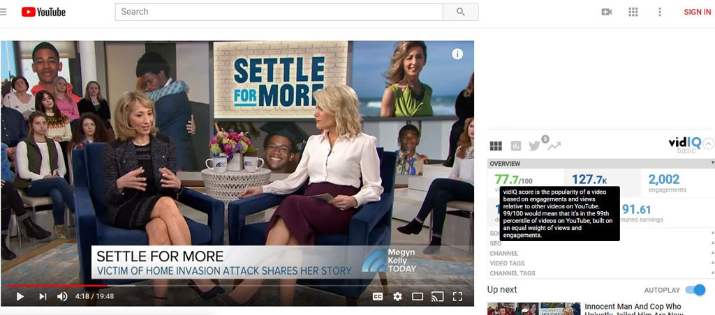 YouTube today show video with stats