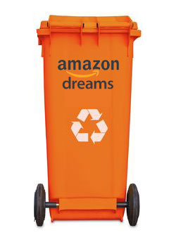recycling bin labeled amazon dreams