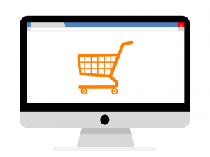computer screen with shopping cart representing ecommerce