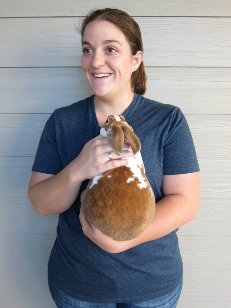 Karen with one of her Rex rabbits.