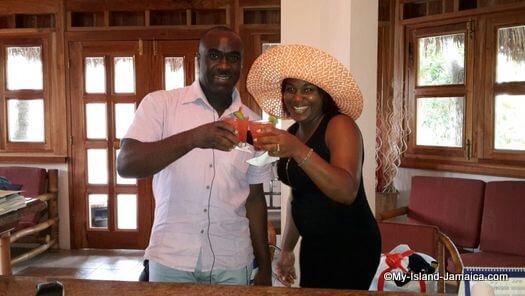 Enjoying a complimentary drink at a Spa Resort in Negril, Jamaica