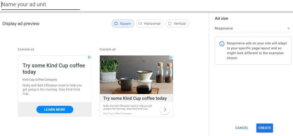 Google Adsense responsive display ad creation