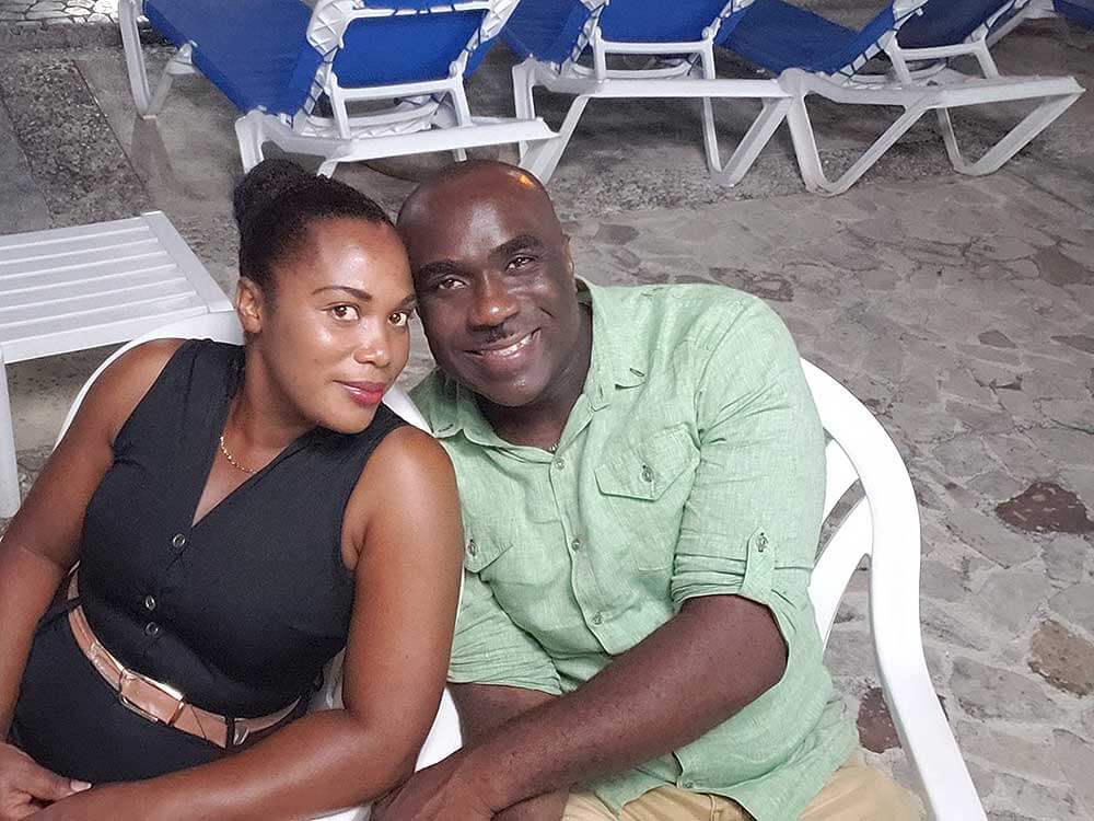 At Sea Gardens Hotel, Jamaica, celebrating his wife&apos;s birthday.