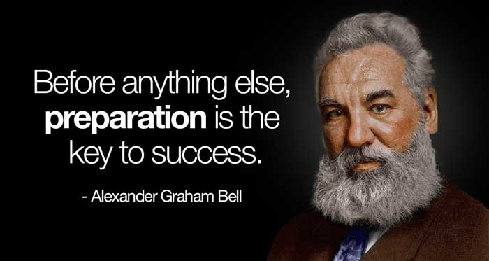 Quote by Alexander Graham Bell. Before anything else, preparation is the key to success.