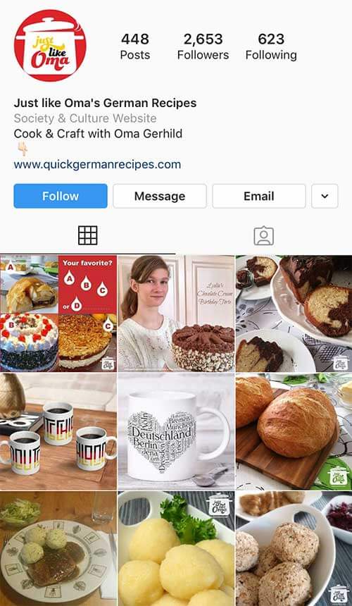 Instagram example consistent social media posts of german food