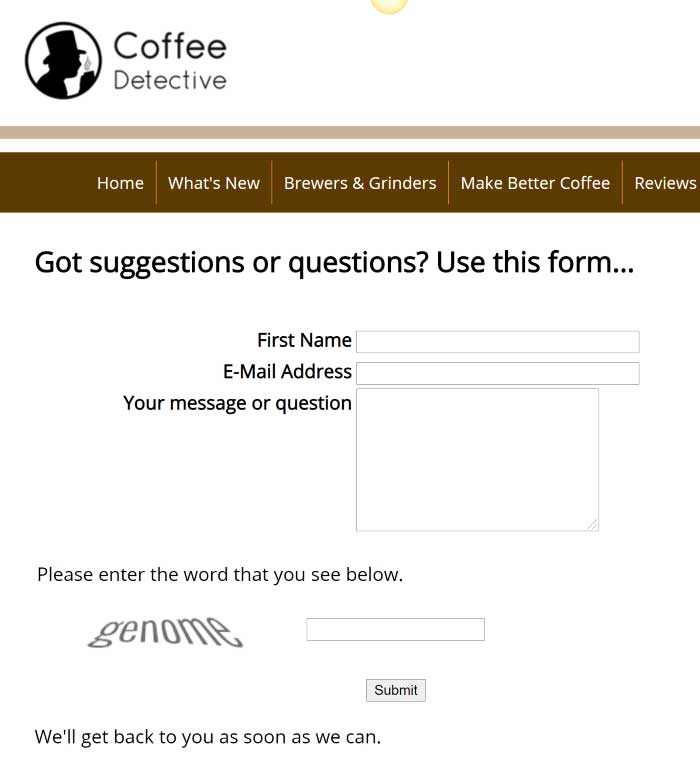 Nick Usborne's CoffeeDetective.com Simple Contact Form