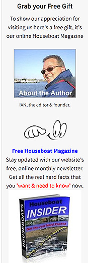 Ian's All-About-Houseboats.com newsletter side-column advertisement.