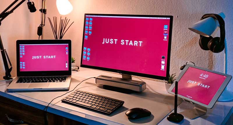 Work from home desk with computers