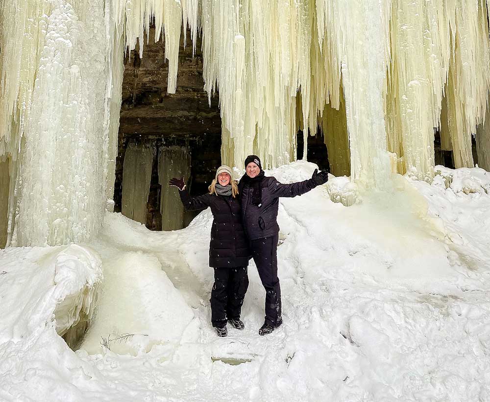 The couple's most recent adventure: Ice climbing