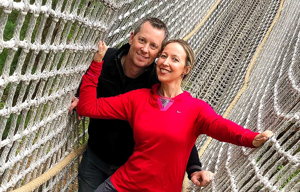 Sherry and Chris on a rope bridge
