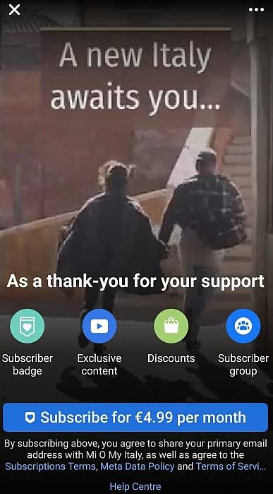 Facebook Subscription for My Oh My Italy