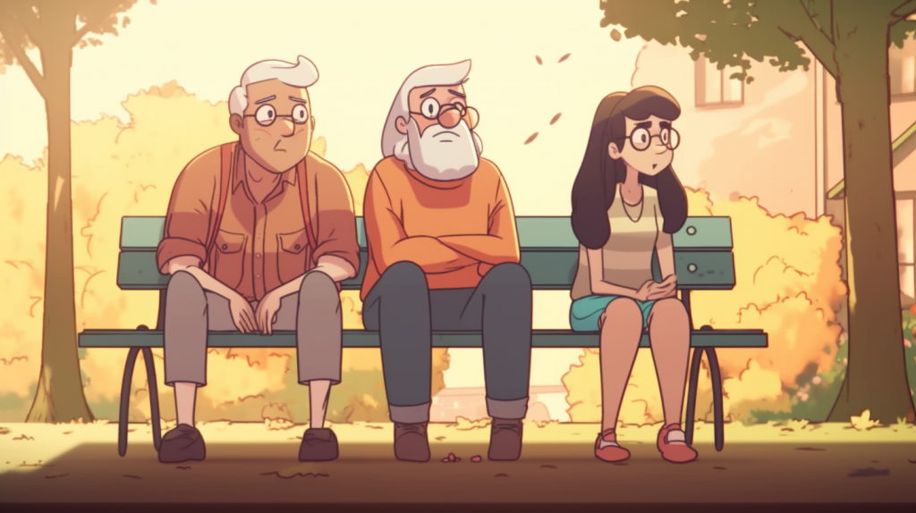 three people who are worried sitting on a park bench.