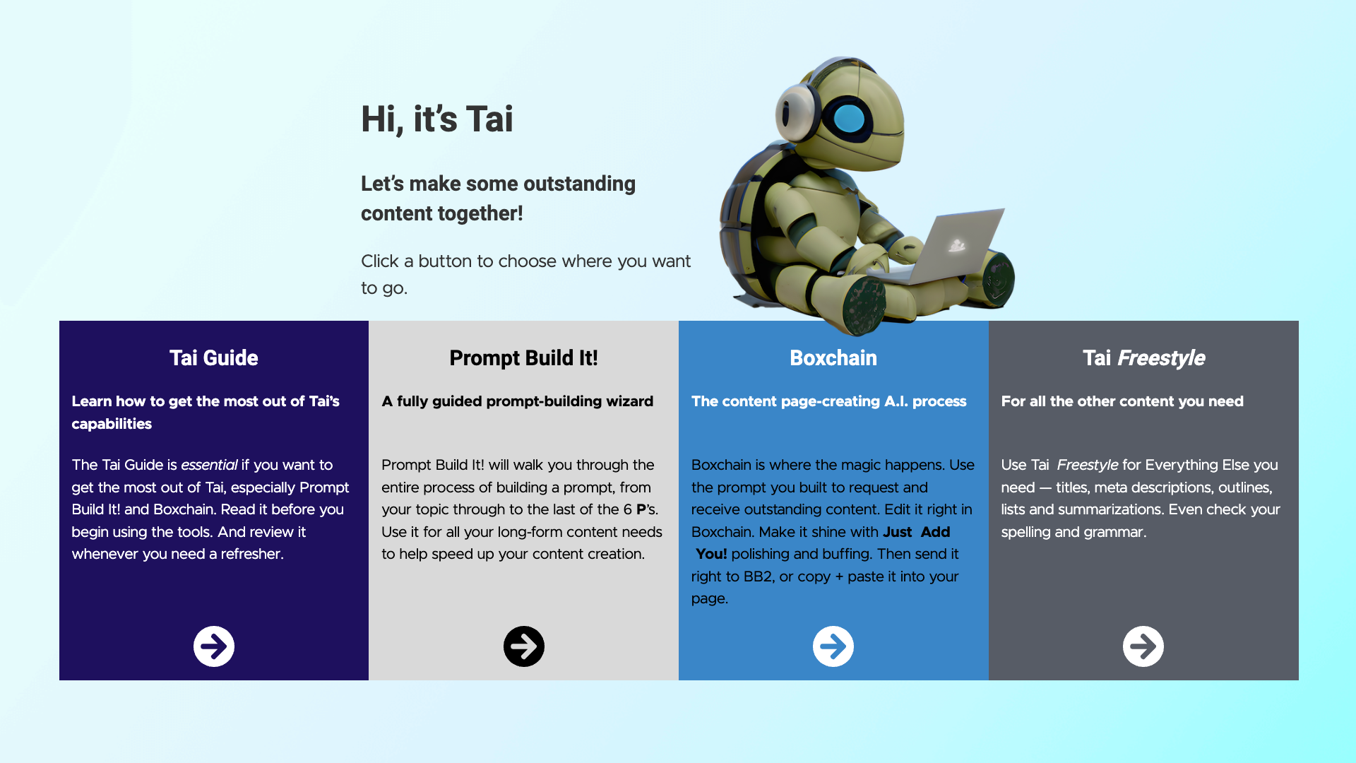 Click to learn more about Tai, your AI Assistant